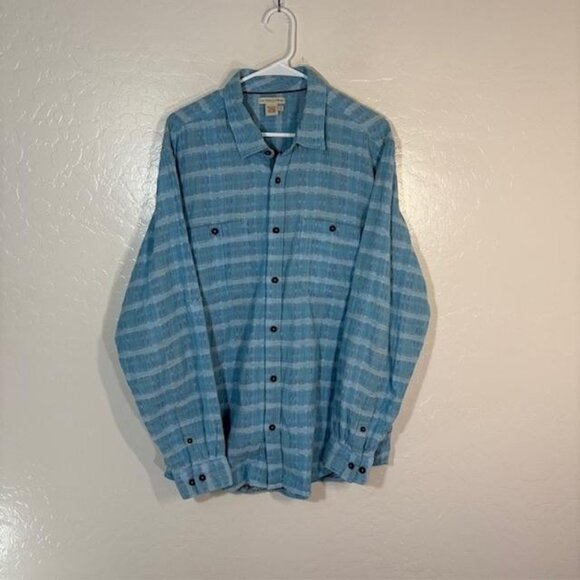 carbon2cobalt Shirt Mens Large Blue Textured Stripe Cotton Long Sleeve Button - Picture 1 of 6